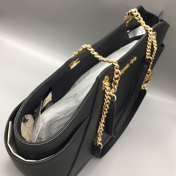 MICHAEL KORS LG CHAIN SHOULDER TOTE BLACK NWT - Picture 4 of 16